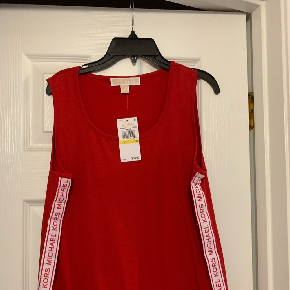 NWT Michael Kors sleeveless red shirt w/ logo stripe sides